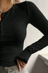 'Elara' Ribbed Half Button Long Sleeve Shirt - Celes Fashion